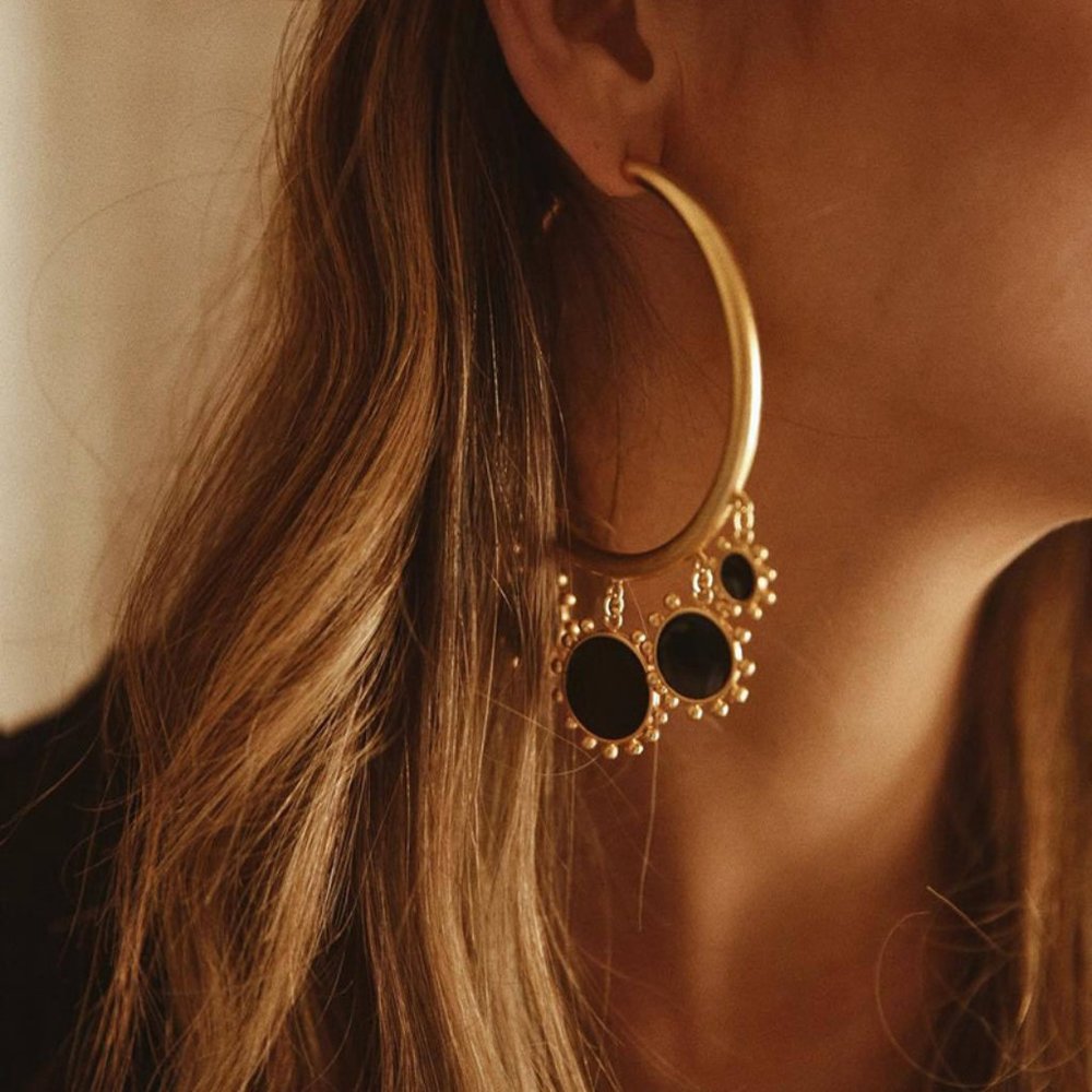 Red Exotics Circles Drop Hoop Earrings - Picture 2 of 8